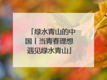 绿水青山的中国丨当青春理想遇见绿水青山