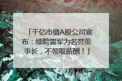千亿市值A股公司宣布：续聘雷军为名誉董事长，不领取薪酬！